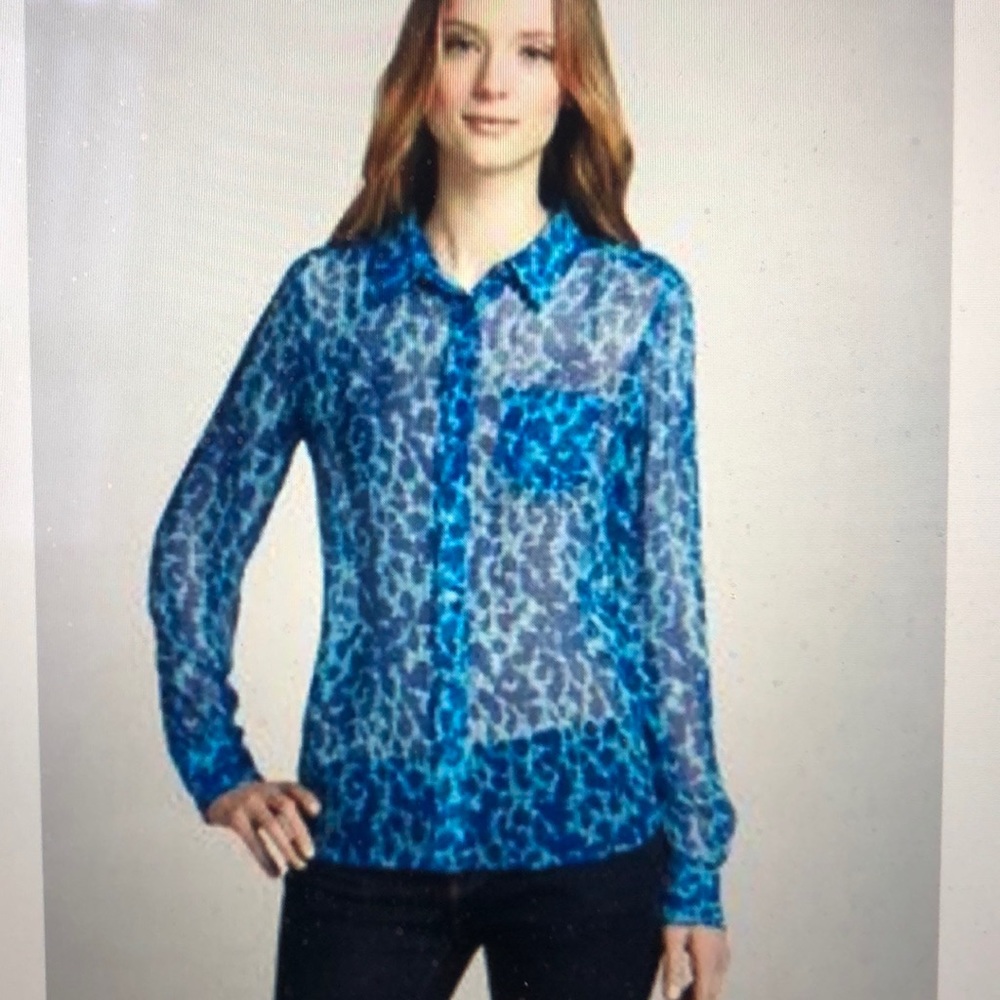 Equipment Blue Leopard 100% Silk Blouse